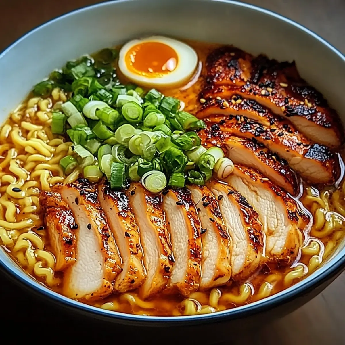 Fiery Chicken Ramen with Creamy Garlic Sauce