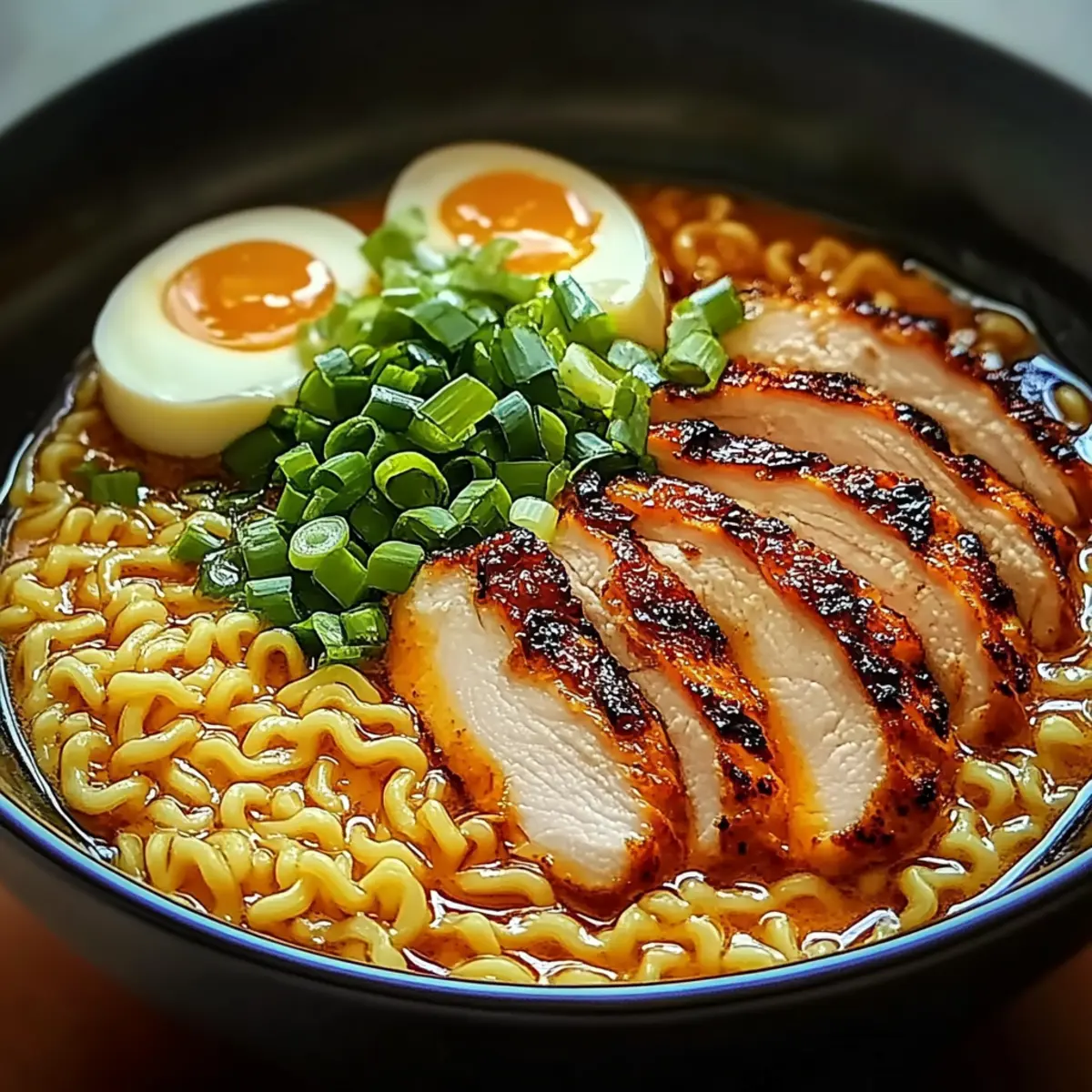 Fiery Chicken Ramen with Creamy Garlic Sauce