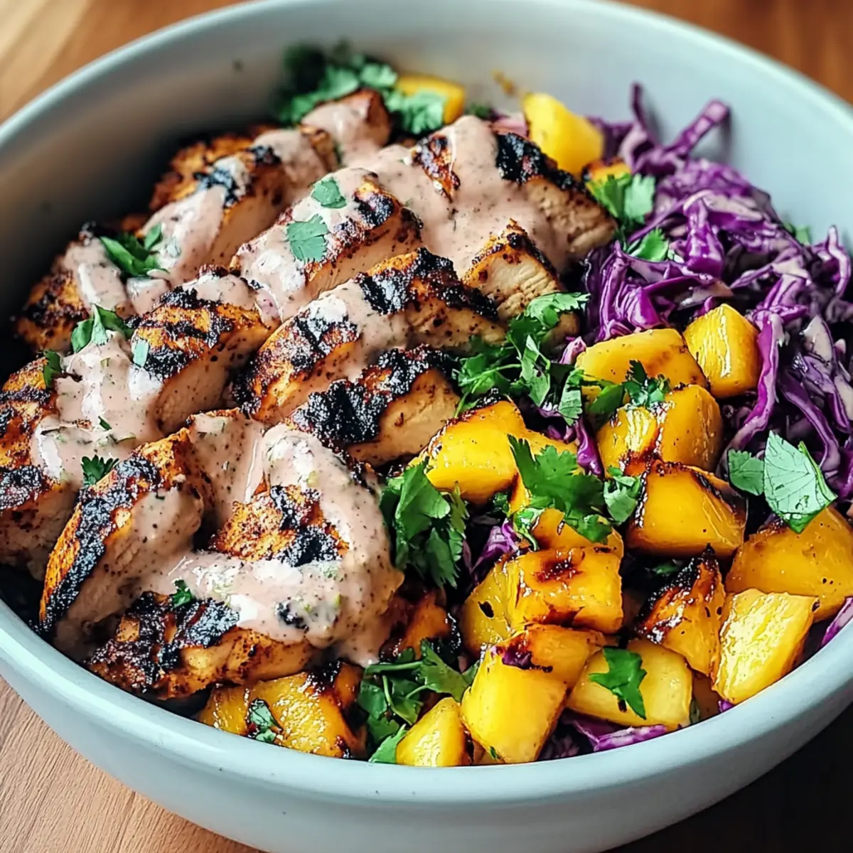 Jerk Chicken & Mango Slaw Bowls with Honey Lime Cream