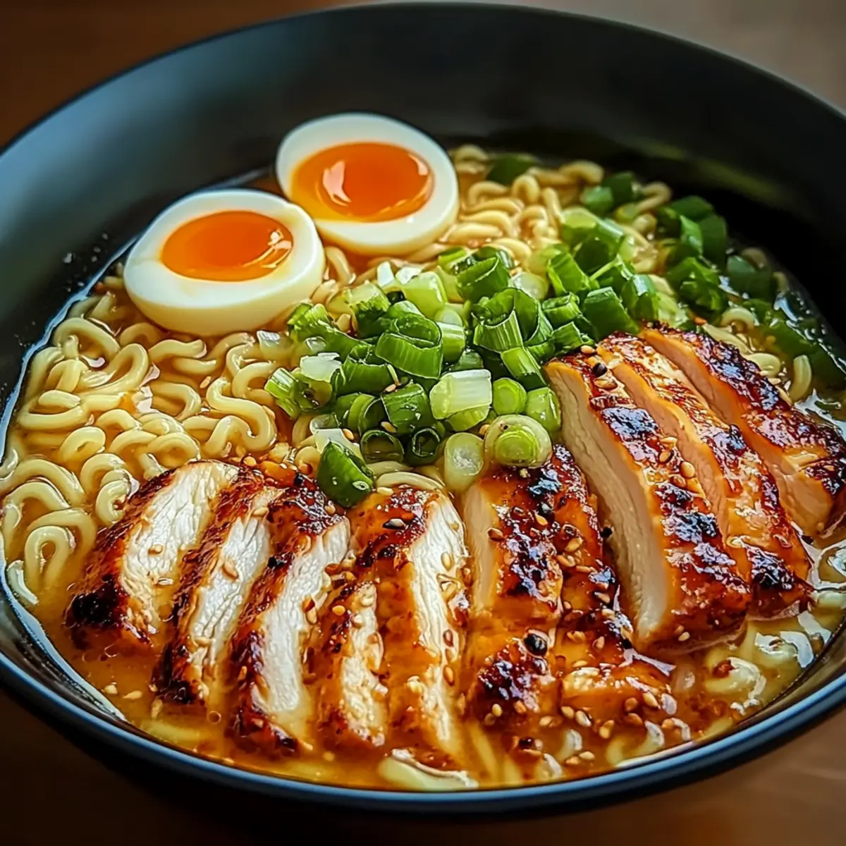 Fiery Chicken Ramen with Creamy Garlic Sauce