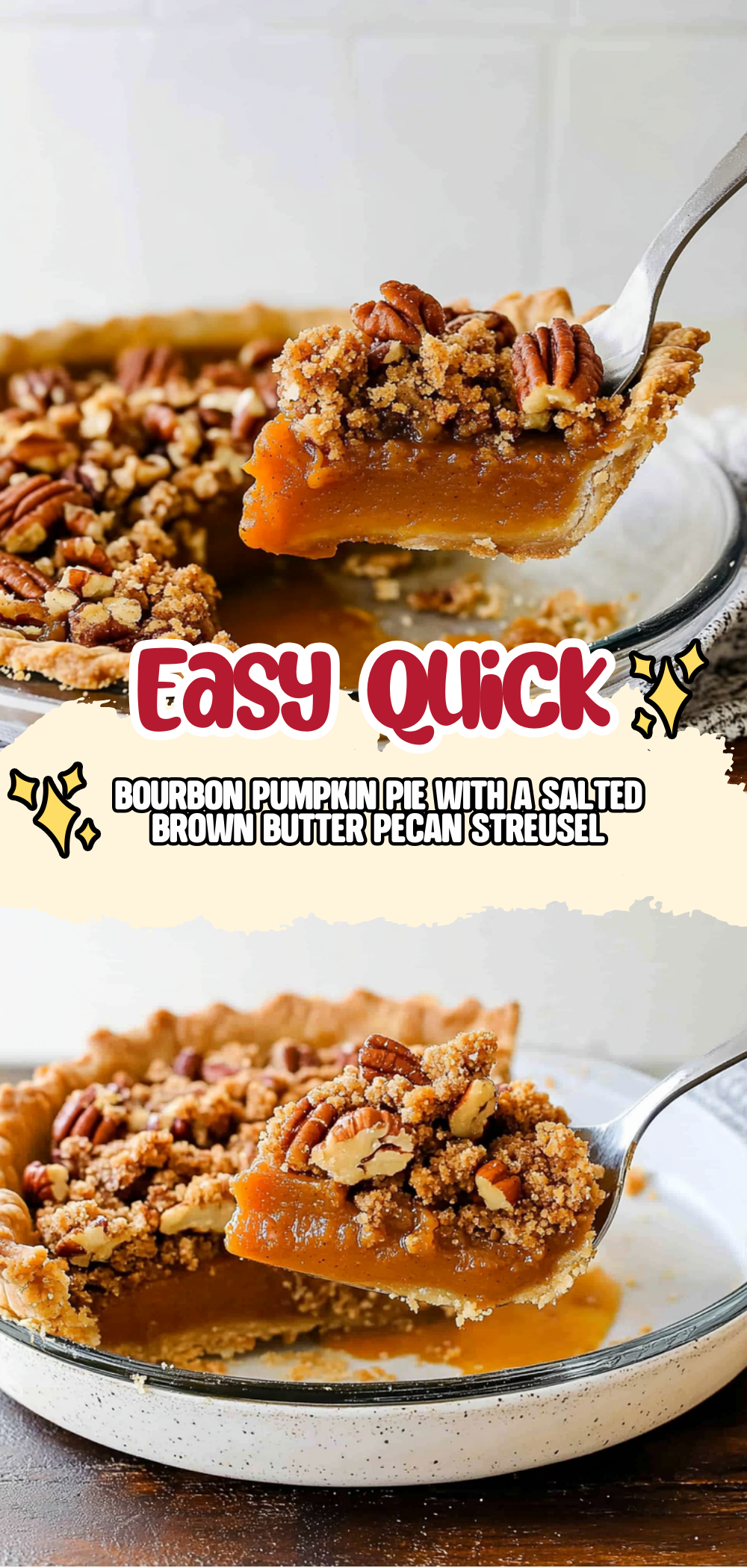 Bourbon Pumpkin Pie with a Salted Brown Butter Pecan Streusel