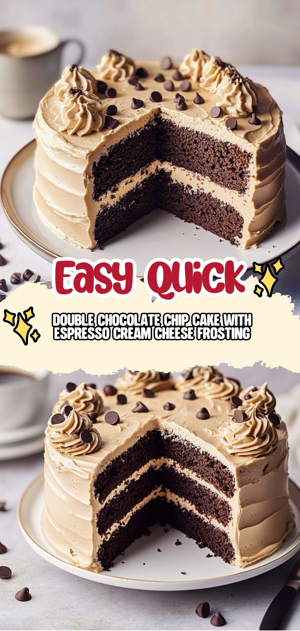 Double Chocolate Chip Cake with Espresso Cream Cheese Frosting