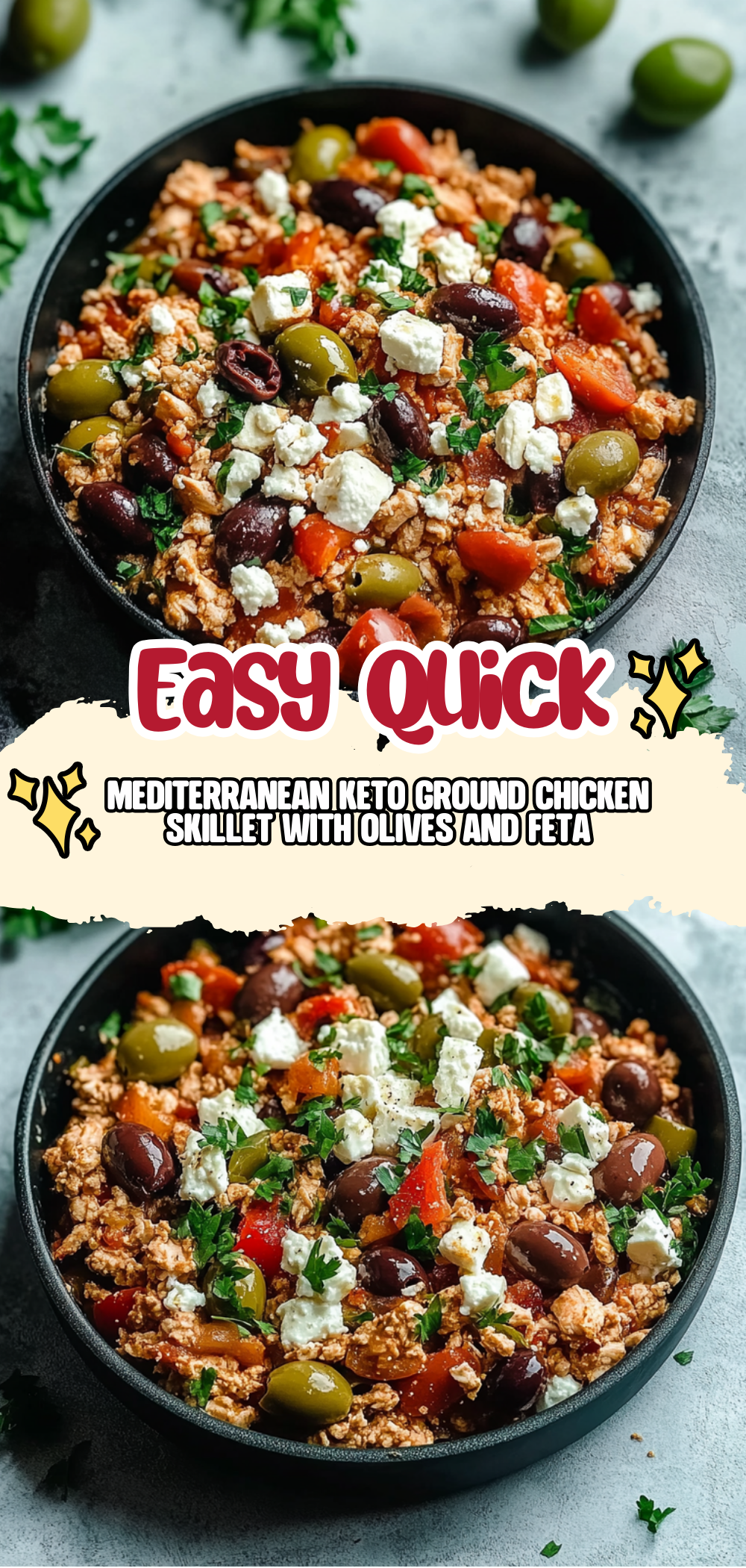 Mediterranean Keto Ground Chicken Skillet with Olives and Feta